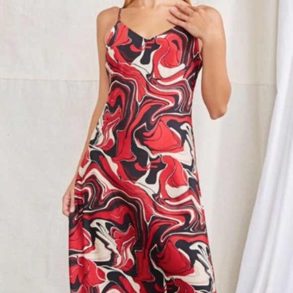 Abstract Print Cami Satin Dress - Picture 1 of 2